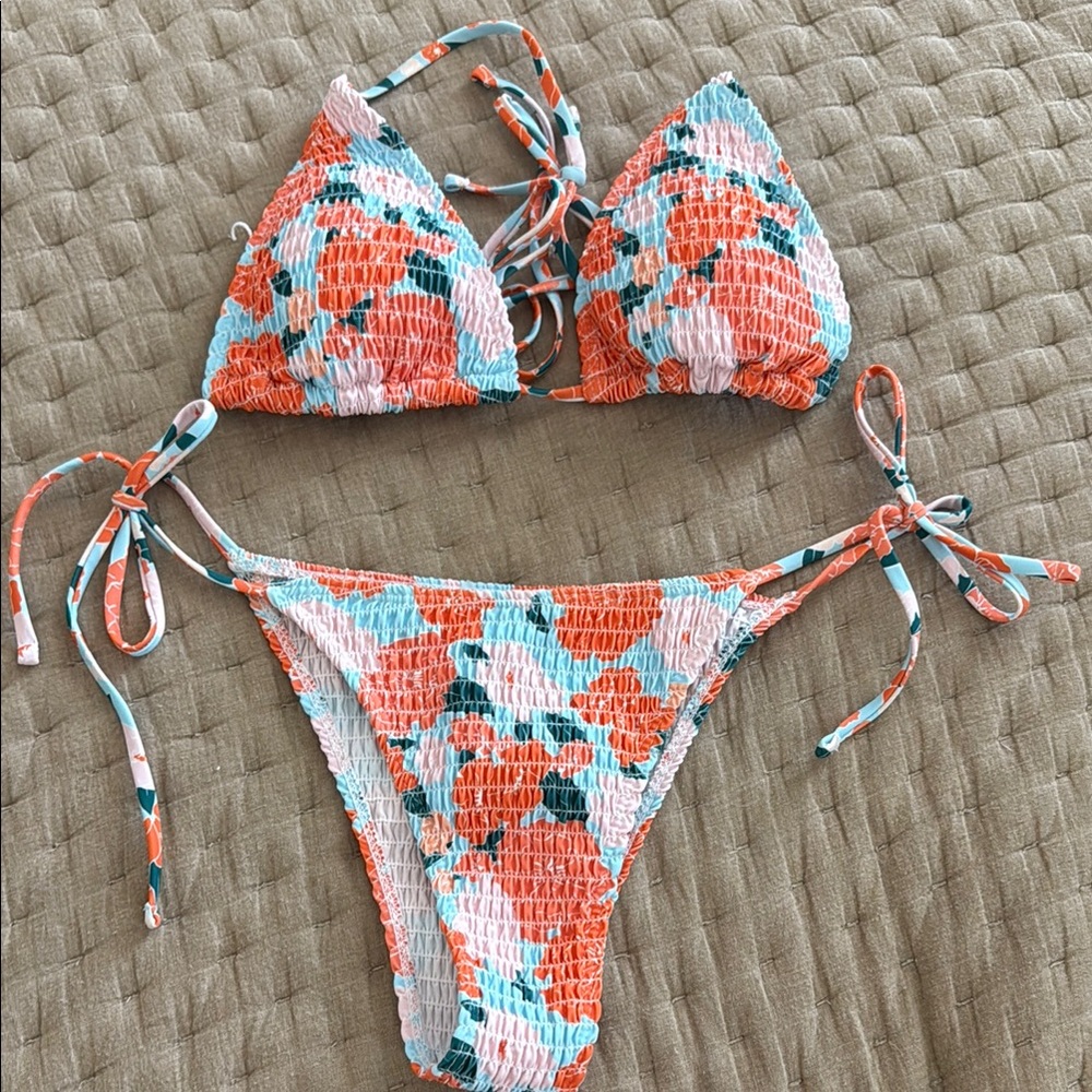 Orange and Pink String Bikini with Tie-Side Design